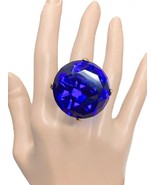 Oversized Royal Blue Crystal Adjustable Statement Ring Drag Queen Pageant - $17.95