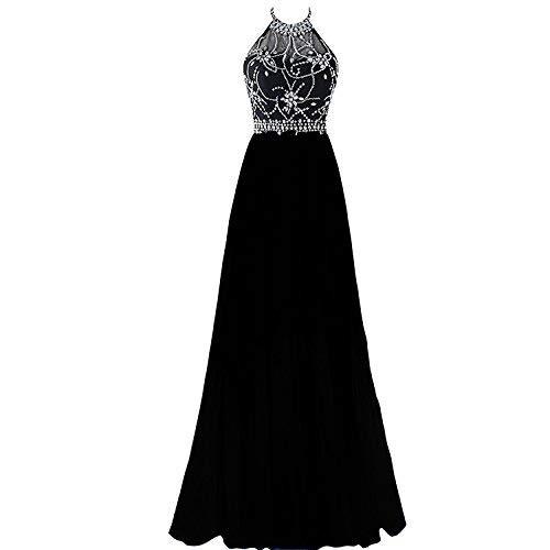 Kivary Plus Size Beaded Halter Gradient Ombre Chiffon Prom Evening Dress Black U
