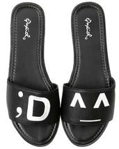 Qupid Glenn-04 Black PU Emoticon Slides Slip-On Sandals, US 8 - $29.92