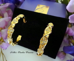 Vintage Avon Elizabeth Taylor Large Gold Hoop Pave Crystal Rhinestone Earrings - $125.00