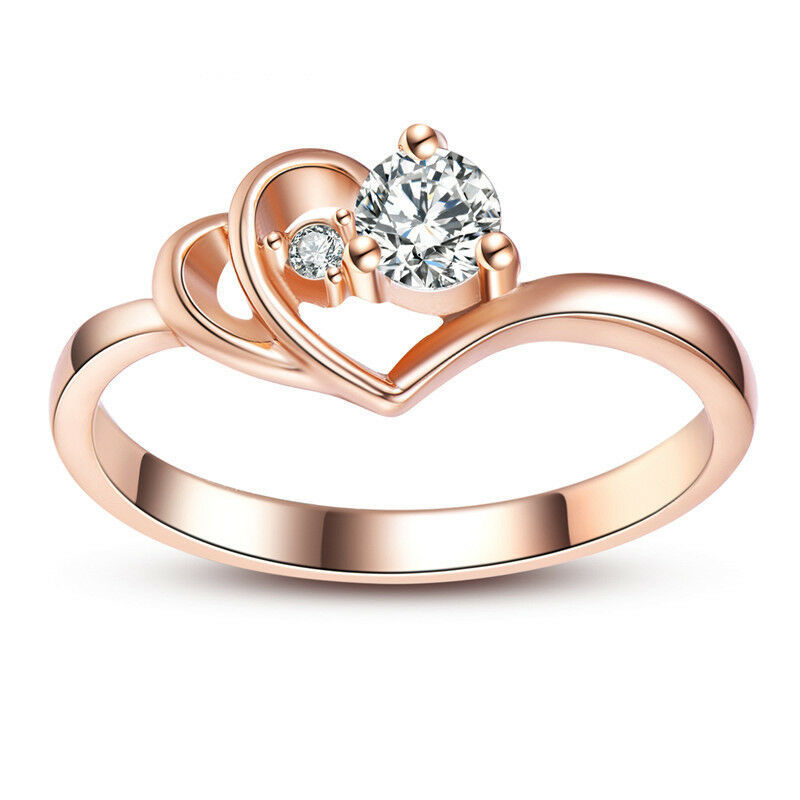 Romantic Rose Gold Filled Women Wedding Rings Round Cut White Sapphire Size 6-10