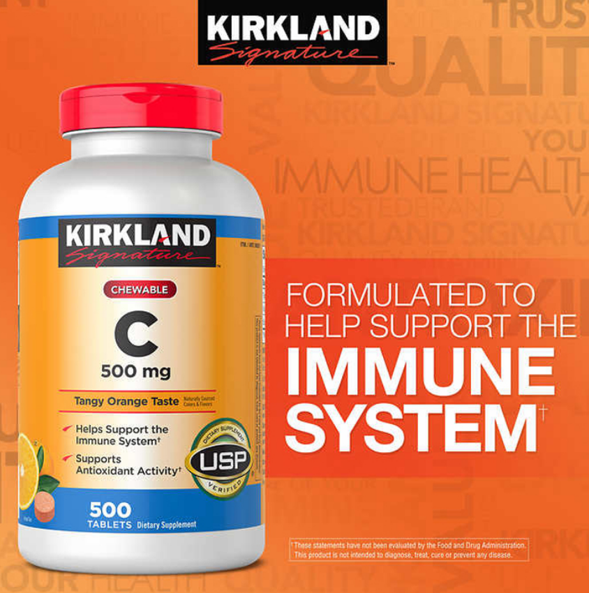 Kirkland Signature Chewable Vitamin C 500 mg 500 Tablets support immune system