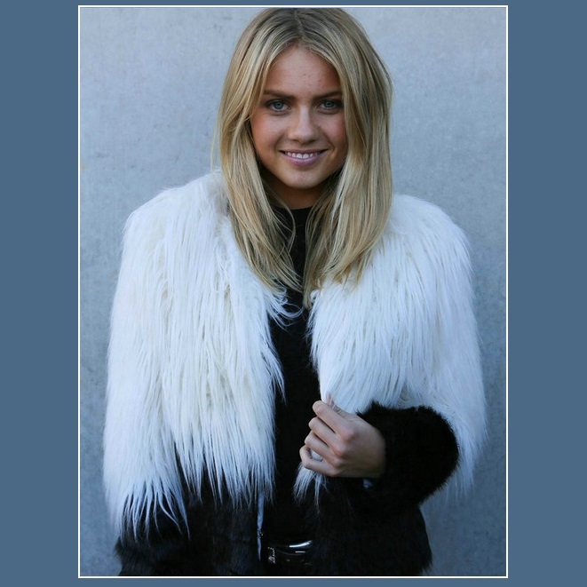 Shaggy Long Hair White and Black Angora Sheep Faux Fur Medium Length Coat Jacket