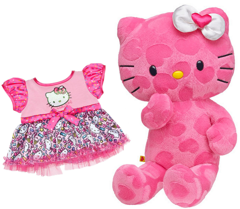 Build a Bear Hello Kitty Pink Hearts with Party Dress Stuffed Plush Toy ...