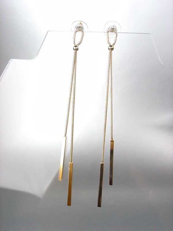 CHIC Minimalist Lightweight Thin Silver Metal Stick Bar Chain Dangle Earrings