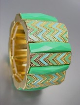 EXPRESSIVE Aqua Blue Green Acrylic Crystals Chevron Enamel Gold Stretch ... - $9.99