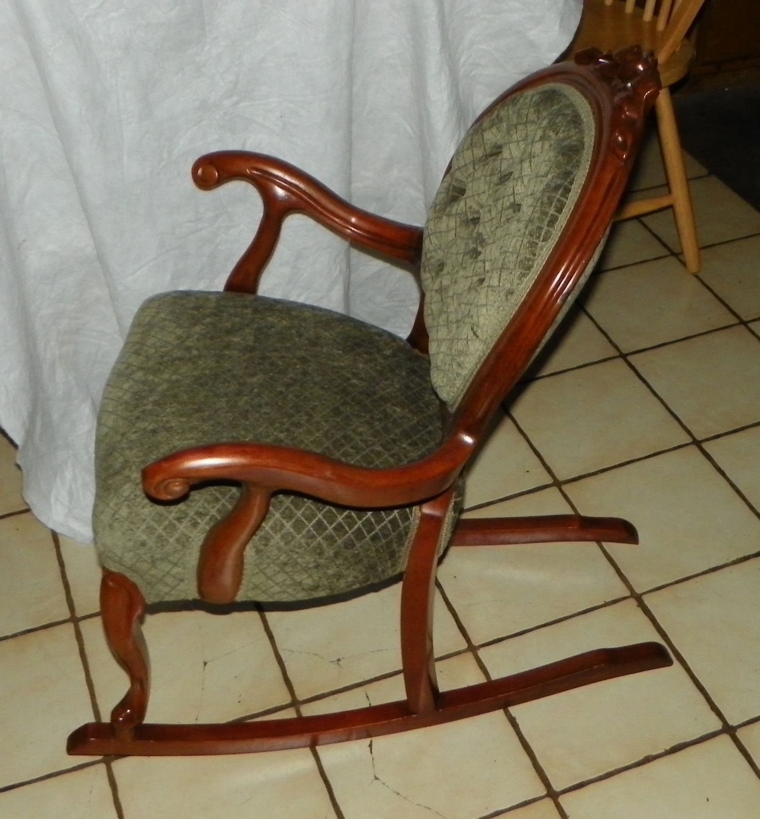 Solid Mahogany Carved Rocker / Rocking Chair by Victorian Post1950