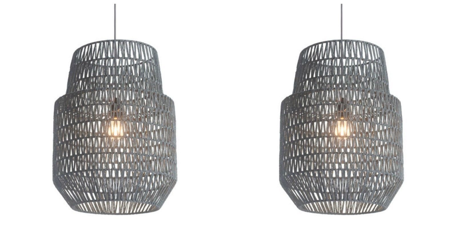 TWO NEW GRAY WOVEN BASKET STYLE PENDANT CHANDELIER LIGHT FIXTURE MODERN