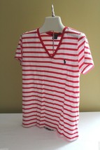 NWT Ralph Lauren Sport Cotton V-Neck T-Shirt Red White Striped Knit Top ... - $23.17