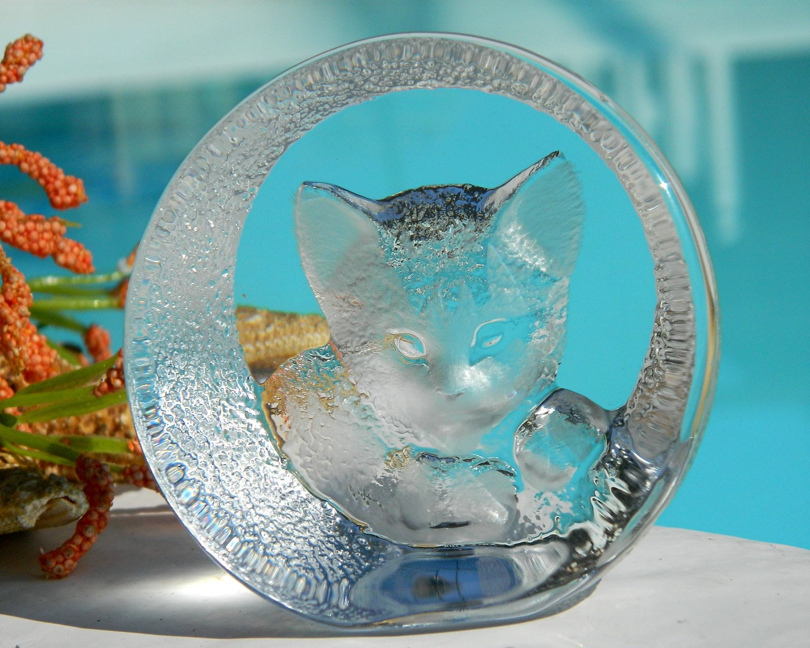 Vintage Mats Jonasson Cat Kitten Crystal Paperweight Sculpture 9176