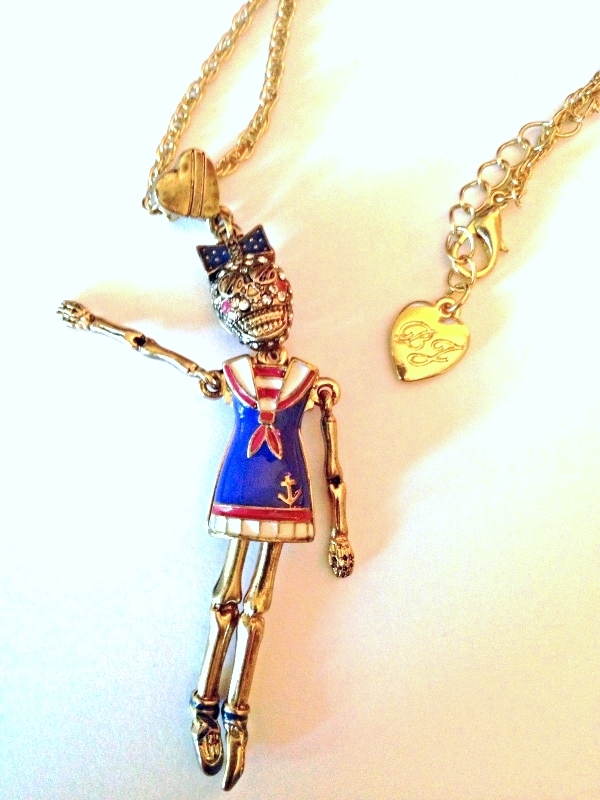 Betsey Johnson Skeleton Necklace NAUTICAL SAILOR GIRL Skeleton Skull ...