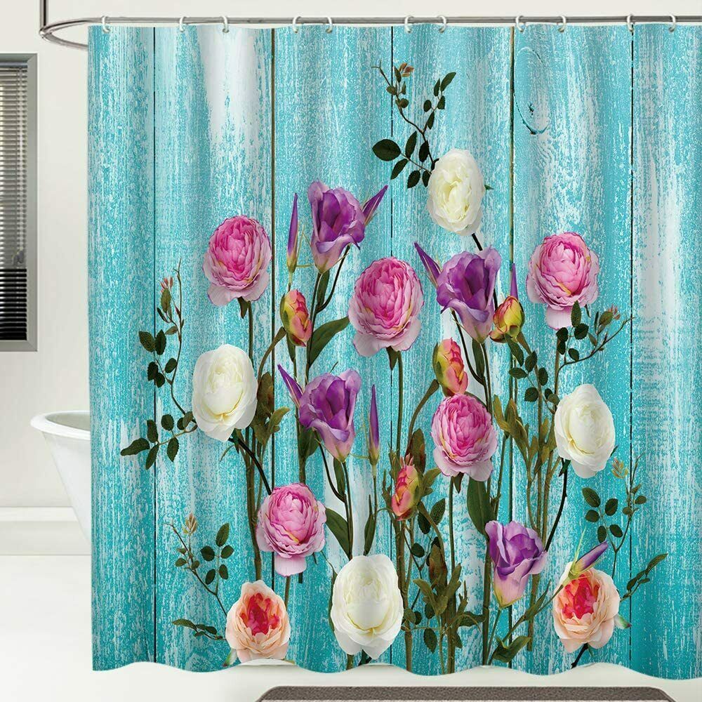 Blue Watercolor Primrose Floral Pretty Boho Farmhouse Fabric Shower