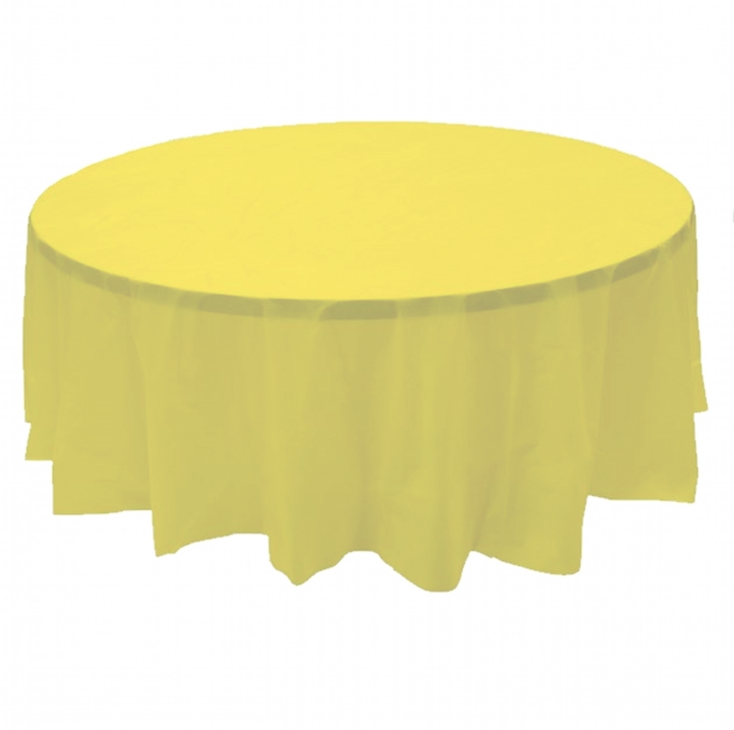 2 YELLOW Plastic round tablecloths 84" diameter table cover Party