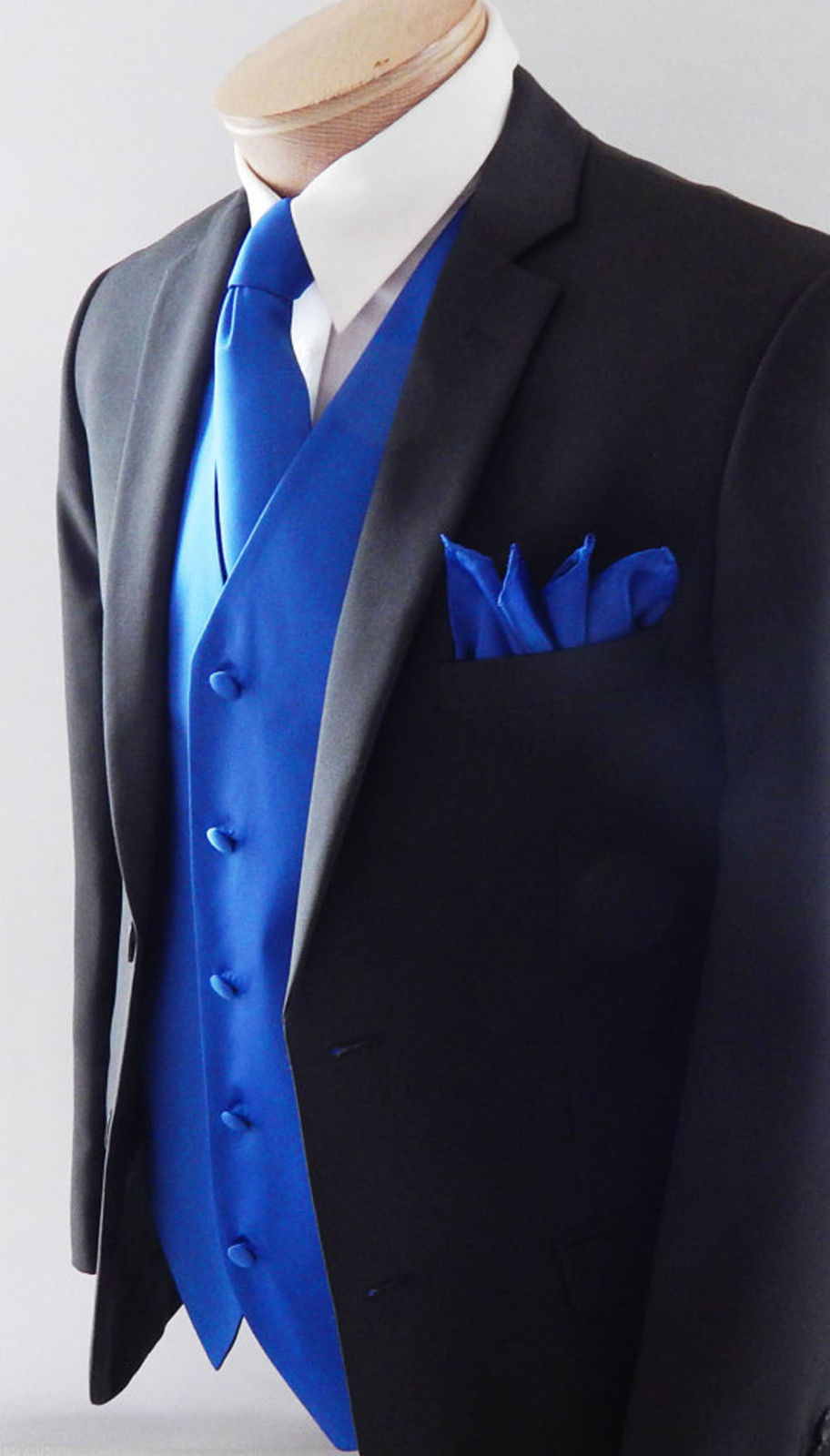 ROYAL BLUE Tuxedo Vest Waistcoat and Neck tie Hanky Set Prom Wedding