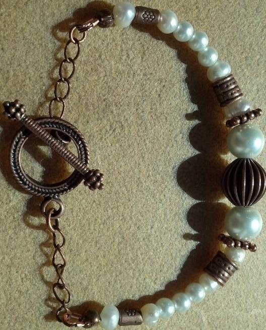 Pearls and Copper Bracelet Swarvoski Crystal Pearls June Birthstone 7 1