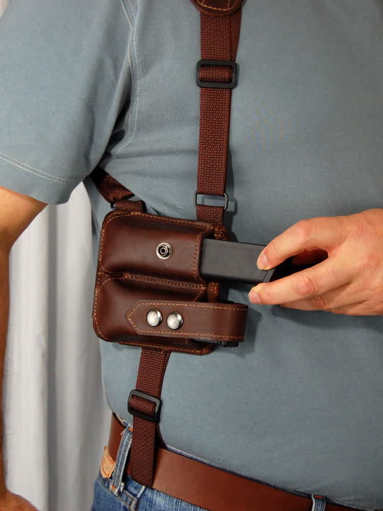 BarsonyBrown Leather Shoulder Holster w/Double Magazine for GLOCK 19 23 ...