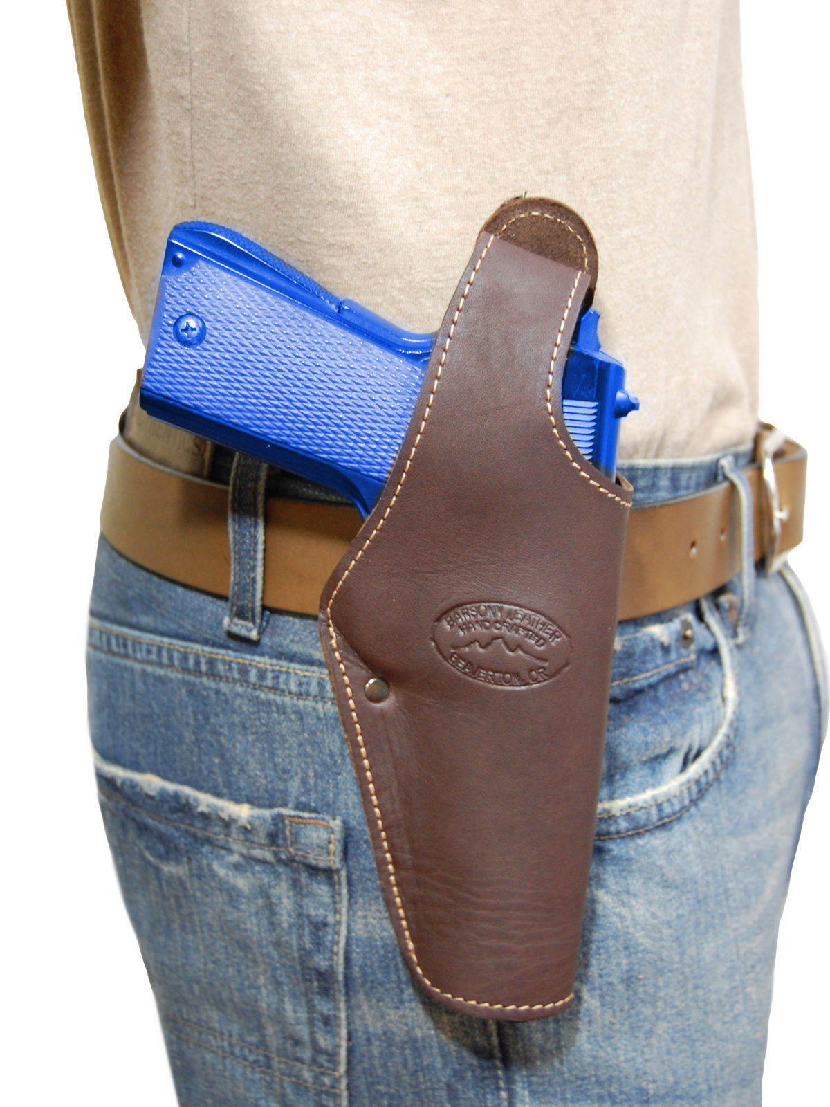 New Barsony Brown Leather Belt OWB Holster for FN, Glock Full Size 9mm