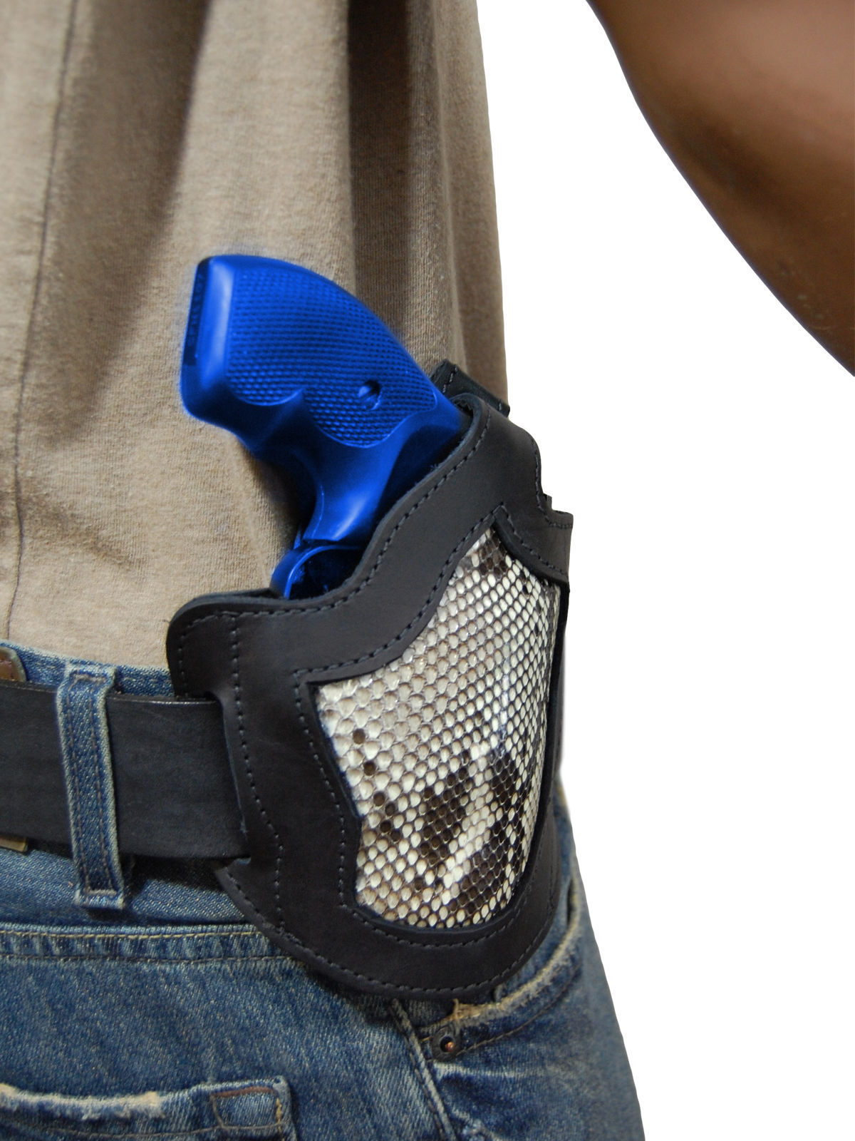 New Barsony Black Leather Snake Skin Pancake Gun Holster for Taurus 2