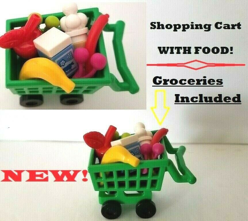New! Lego Shopping Cart withGrocery Food Minifigure Mini Doll Friends Fruit LOT
