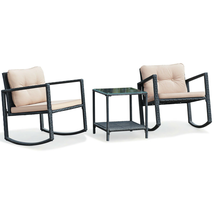 3 Pcs Cushioned Patio Rattan Set with Rocking Chair and Table image 6