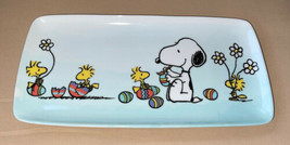 Peanuts Snoopy Woodstock Ceramic Serving Tray Platter Plate Easter Blue ... - $22.99