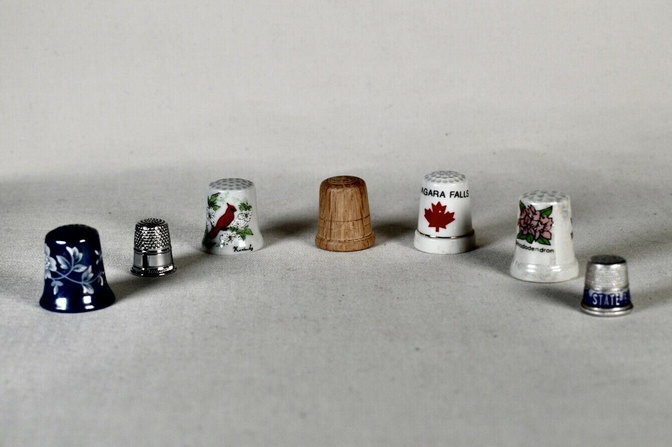 Thimbles 46 Vintage Porcelain Thimbles Collection Lot & Holder RARE