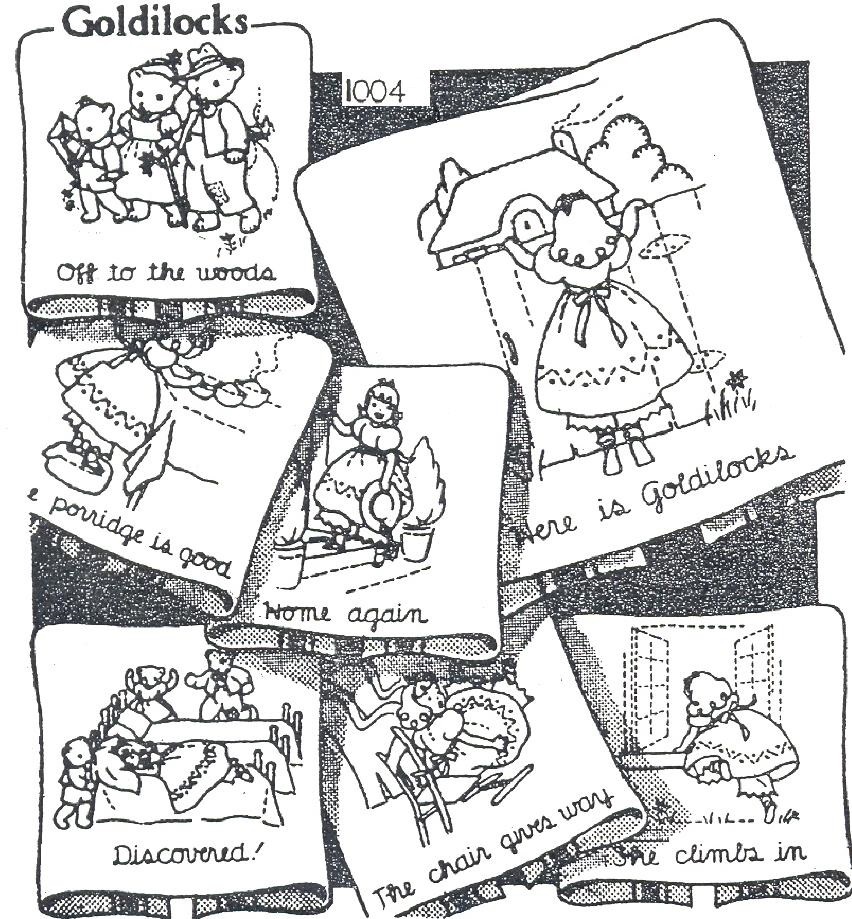 Vintage 1940s Embroidery Pattern ~ Goldilocks /& The Three Bears