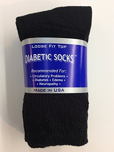 3 Pairs of Mens Black Diabetic Crew Socks 10- 13 Size [Health and Beauty]