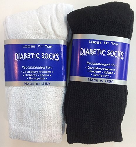 6 Pairs of Mens Black and White Diabetic Crew Socks 10- 13 Size