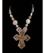 Gorgeous gothic Cross necklace - huge hammered medieval setting - religi... - $125.00