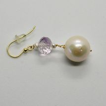 SOLID 18K YELLOW GOLD EARRINGS WITH BIG WHITE PEARLS AND AMETHYST MADE IN ITALY image 4