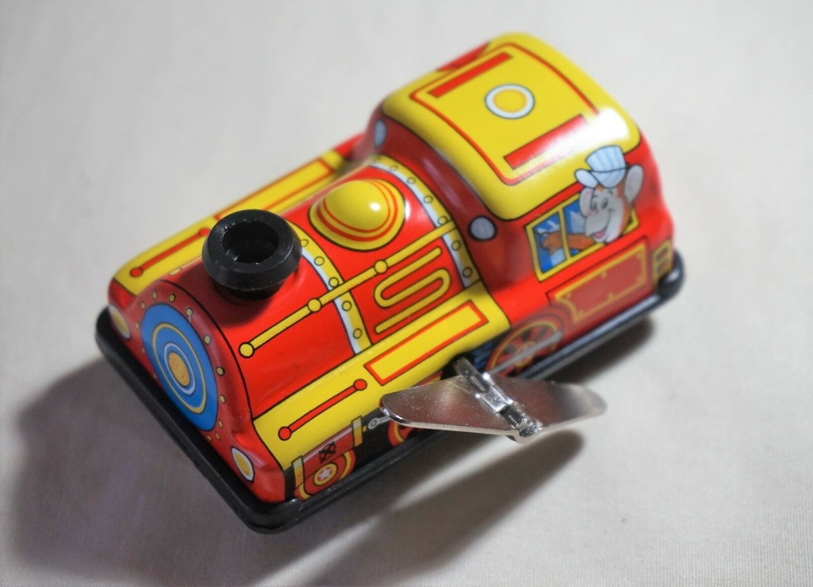 New Vintage JAPAN Sanko Tin Toy 3" Wind Up Auto Turn Train Yellow