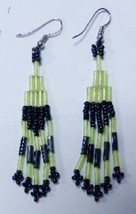 Native American Beaded Glass Earrings Dangle 2 1/4&quot; Chandelier Black Gre... - $24.99