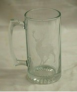 Vintage Heavy Clear Glass Buck Beer Stein Mug Tankard Bar Barware Unknow... - $26.72