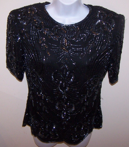 Stenay women's blouse small black vintage Evening sequin beaded short ...