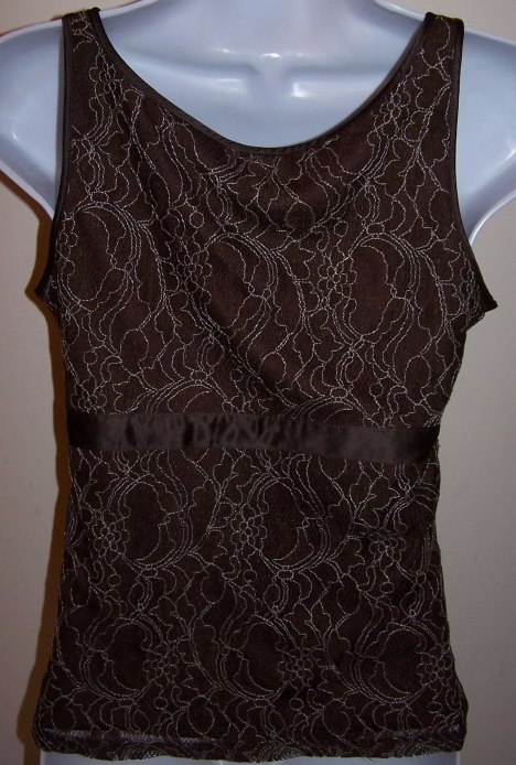 Merona Women's Lace Tank/Cami XS Brown Side Zipper Ribbon Embellishment ...