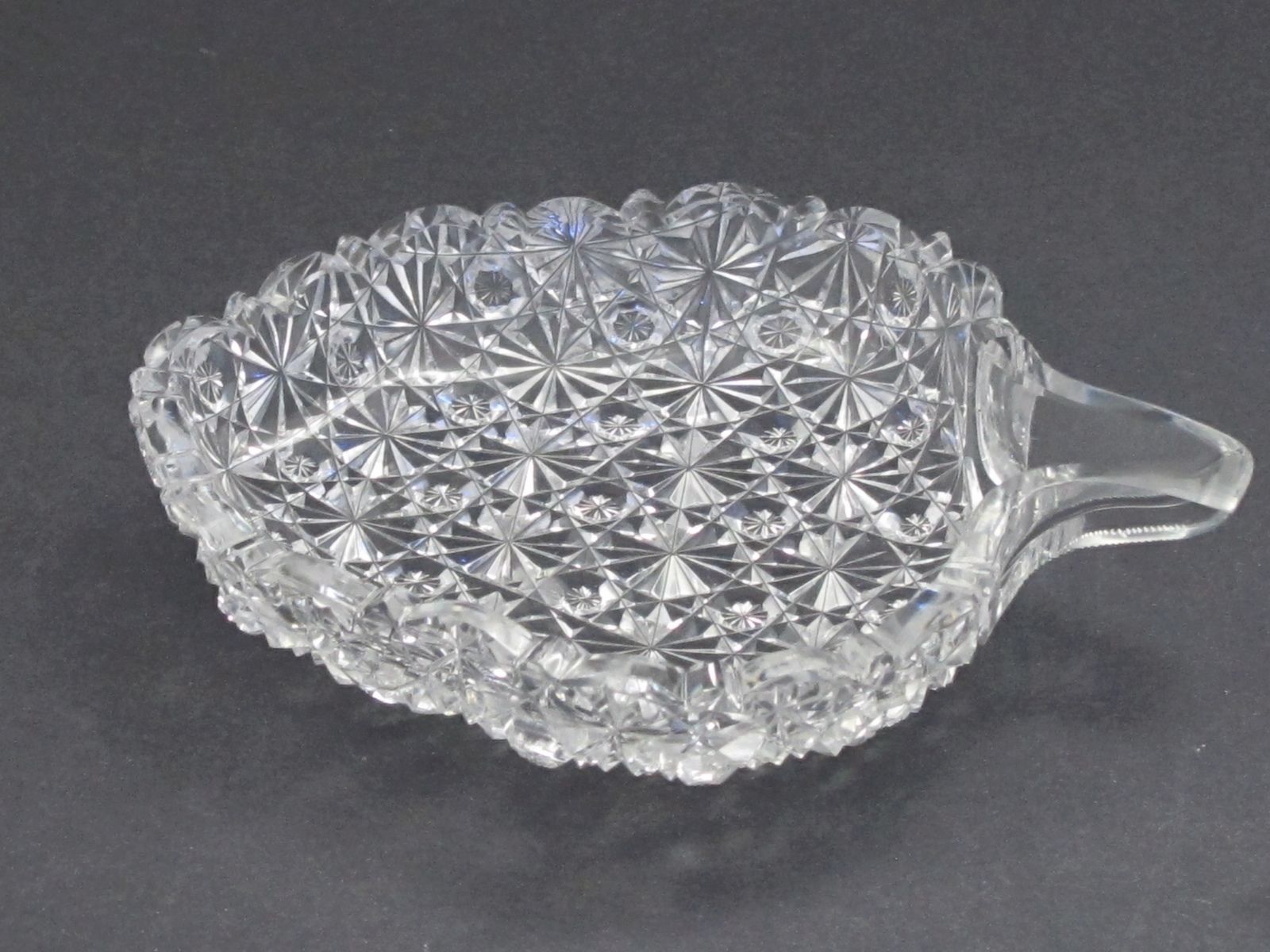 American Brilliant Period Cut Glass russian pattern leaf shape dish