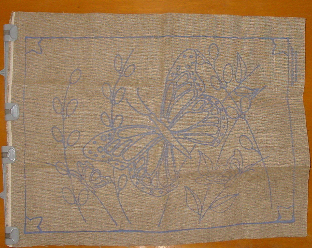 Preprinted Butterfly Burlap Needle Punch Hooked Rug Base 23