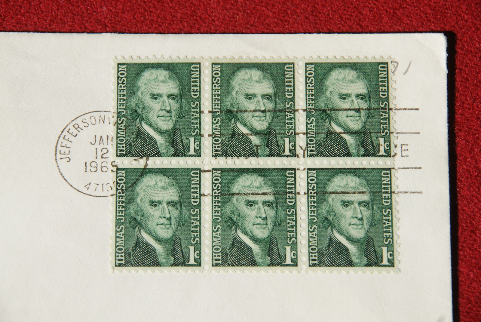 US 1 Cent Postage Stamps First Day of Issue; Thomas Jefferson 1965