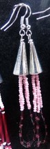 Native American Beaded 2.5&quot; Dangle Earrings Glass Beads Mauve Pink Black... - $29.99