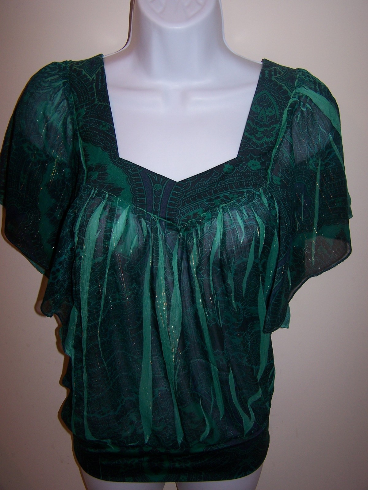 L8ter Women's Blouse S Green Floral Print Semi-Sheer 100% Polyester ...