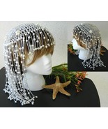 Head Cap Headdress Faux Pearls Silver Flapper Mardi Gras Bride Wedding - $24.95
