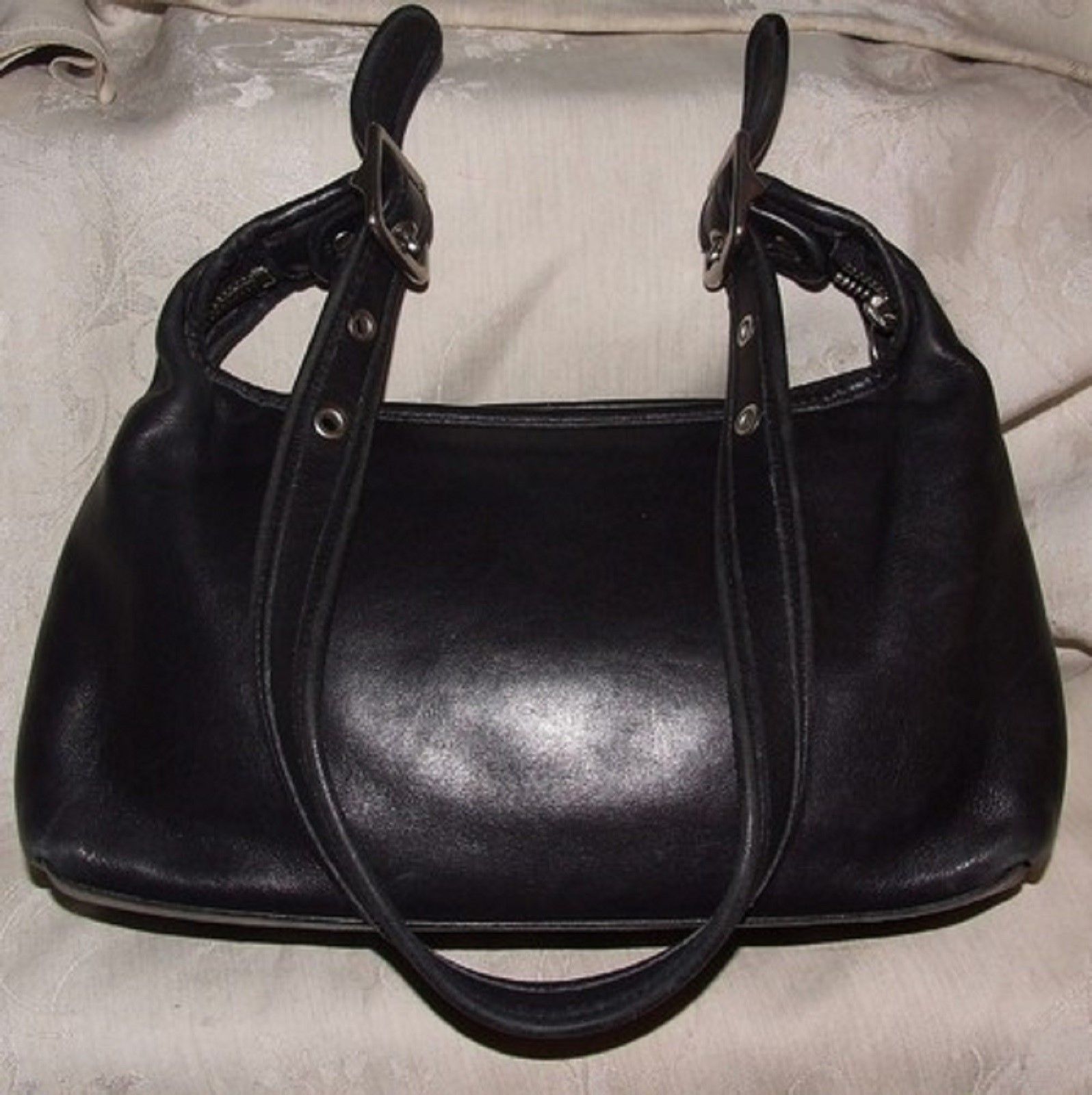 Vintage 1960s Black Leather Pouch Purse Shoulder Bag Handbag Buckle ...