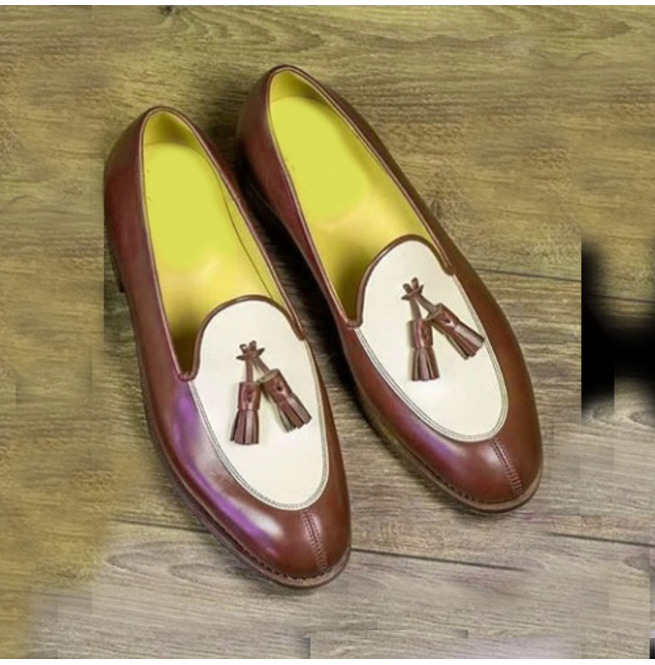 Party Wear Split Toe Dual Color Slip On Men's Leather Formal Apron Toe Shoes