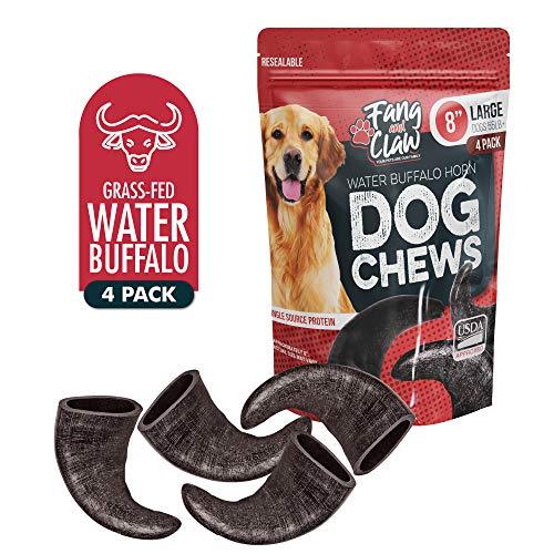 Water Buffalo Horn Dog Chew 4 Pack - Large 8 - All Natural Free Range Grass Fed