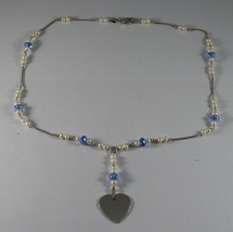 .925 RHODIUM NECKLACE WITH BLUE CRYSTALS, WHITE PEARLS AND HEART image 2