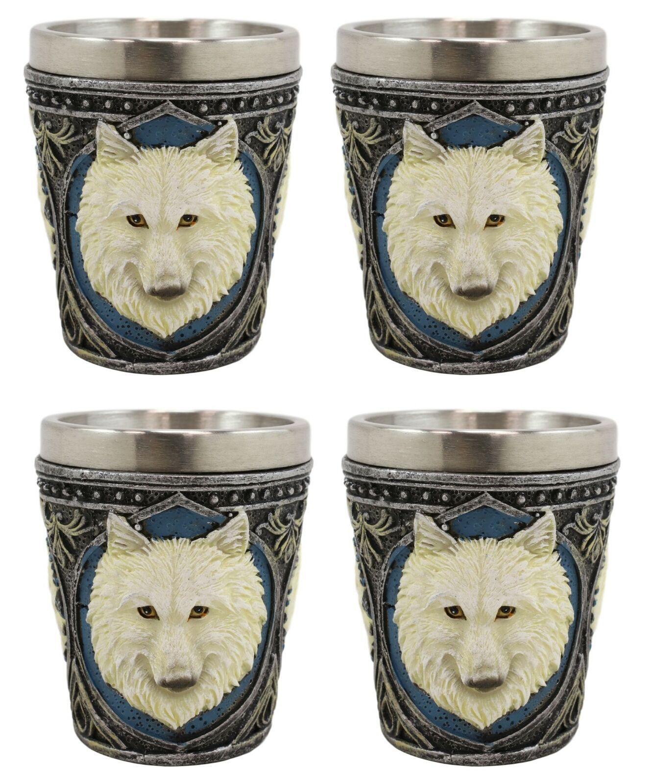 Celtic Wicca Alpha White Wolf Spirit 2-Ounce Shot Glass Set of 4 Novelty Gifts