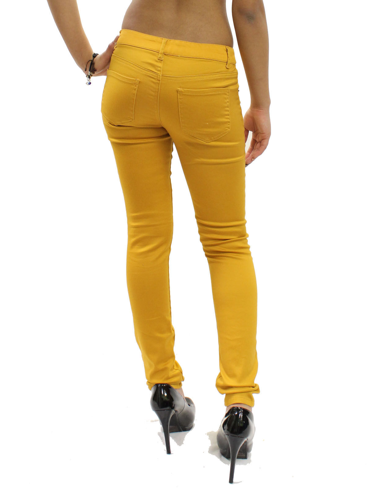New Mustard Yellow 5 Pockets & Rivets Color Skinny Pants Junior's Size ...