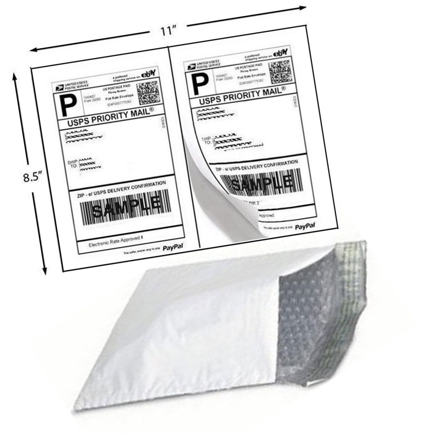 30 Shipping Labels Self Adhesive + 30 Poly Bubble Mailers Padded