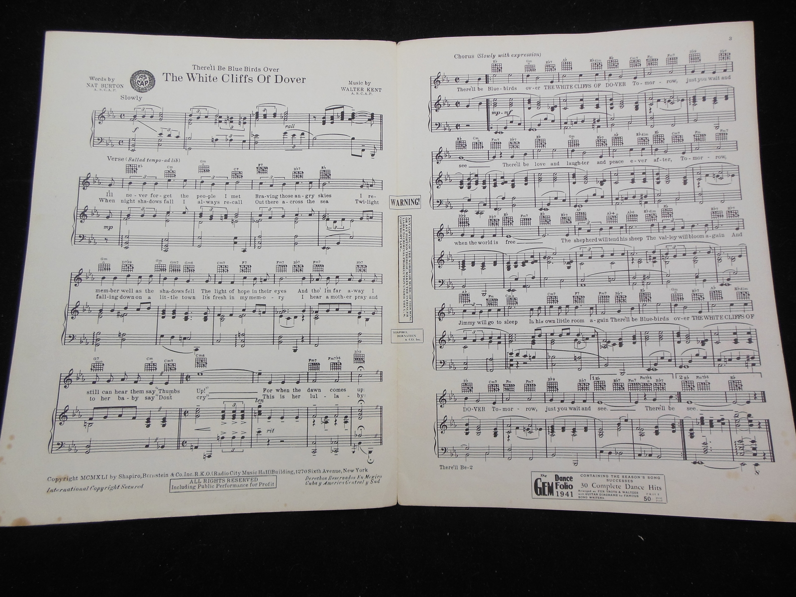 Vintage The White Cliffs of Dover Kay Kyser Sheet Music 1941 Sheet